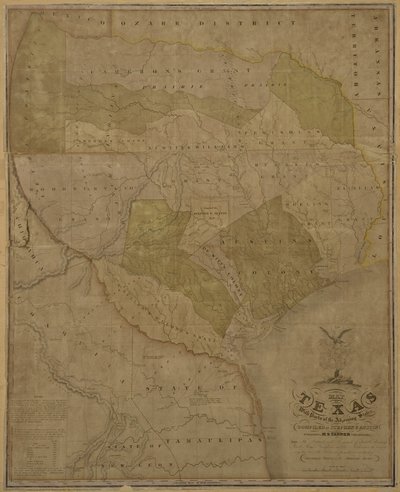 Kort over Texas med dele af de tilstødende stater af American School