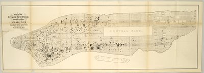 Kort over byen New York, der viser placeringen af kopper, fra 1. maj 1874 til 30. april 1875. af American School
