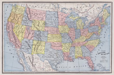 Kort over USA (farvet gravering) af American School