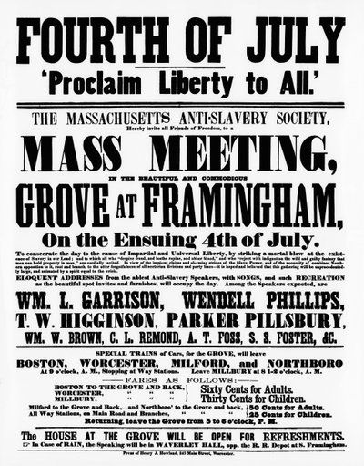 Massachusetts Anti-Slavery Society plakat, der proklamerer frihed til alle på uafhængighedsdagen, 1859 (tryk) af American School
