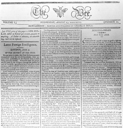 Masthead of The Bee, trykt 23. august 1797 (tryk) af American School