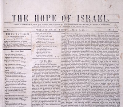 Masthead til The Hope of Israel, trykt Portland, Maine 17. april 1845 (tryk) af American School