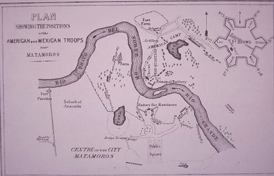 Mexicansk-amerikansk krig (1846-48), kort over amerikanske tropper nær Rio Grande og Matamoros af American School