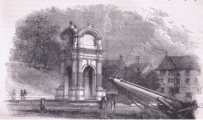 Monument i New Plymouth for at markere stedet for pilgrimsfædrenes landgang, illustration fra Cassell