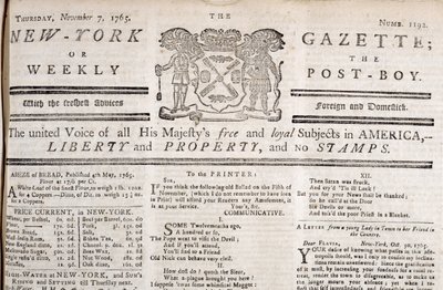 New York Gazette mastehoved, der erklærer sin modstand mod frimærkerne, trykt 7. november 1765 (tryk) af American School