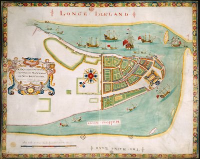 New York: Plan over Manhattan, Long Island, Hudson River og New Amsterdam af American School