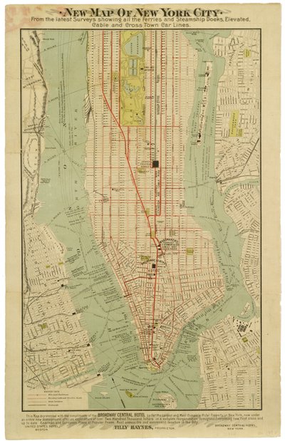 Nyt kort over New York City fra de seneste undersøgelser, der viser alle færger og dampskibsdokker, forhøjede undergrundsbaner elektriske [sic] og tværgående bybillinjer. af American School