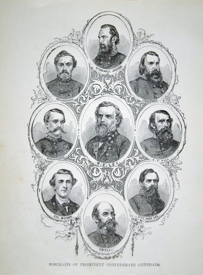 Ni portrætter af fremtrædende generaler fra den konfødererede hær (litho) af American School