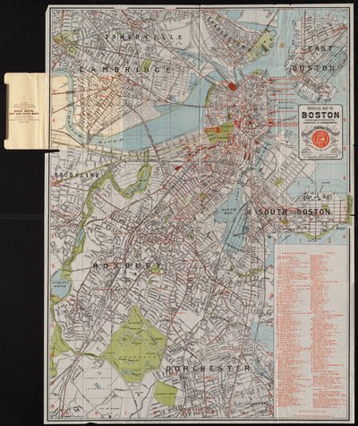 Officielt kort over Boston, ca. 1895 (farvelitografi) af American School