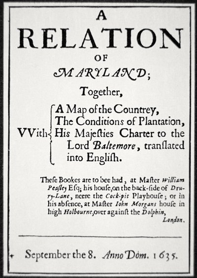Pamphlet om kolonien Maryland udstedt af den anden Lord Baltimore af American School