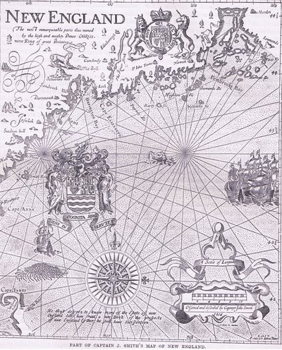 En del af kaptajn J Smiths kort over New England, illustration fra Cassell