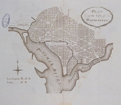Plan for byen Washington som oprindeligt udlagt i 1793 af American School