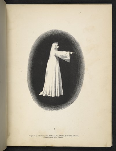 Plade 3. Et spøgelse i hvidt.  Spectropia; eller overraskende spektrale illusioner, der viser spøgelser overalt og af enhver farve osv. ser. 1.  J.H. Brun  1864 af American School