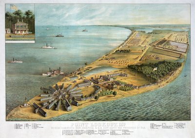 Point Lookout, MD - Udsigt over Hammond General Hospital og U.S. General Depot for Prisoners of War, pub. 1864 af American School