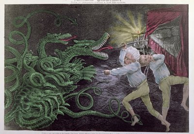 Politisk quixotisme: Den diplomatiske Hercules angriber den politiske hydra, udgivet af Bisbee, ca. 1833 af American School
