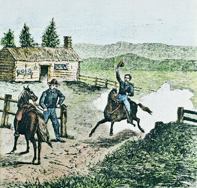 Pony Express Station (farvet gravering) af American School