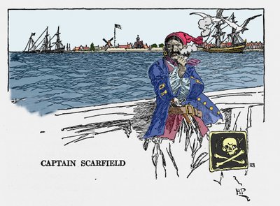 Portræt af kaptajn Scarfield: “” Book of Pirates Buccaneers and Marooners of the Spanish Main ”” af Howard Pyle (1853 - 1911), American Illustrator. 1887. af American School