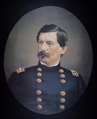 Portræt af general George B. McClellan (farve litho) af American School