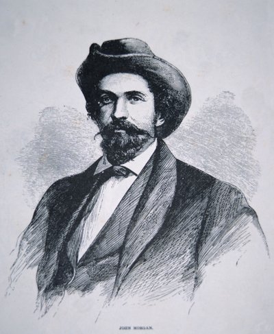 Portræt af John Hunt Morgan (1825-64) (litho) af American School