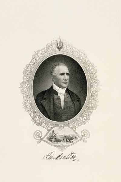 Portræt af Sam Houston med udsigt over byen, ca. 1855-c. 1860 (stålbelagt gravering på vævet papir) af American School