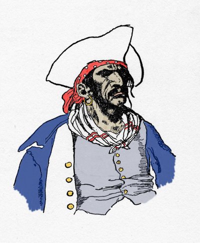 Portræt af en pirat. "" Book of pirates Buccaneers and Marooners of the Spanish Main"" af Howard Pyle (1853 - 1911), amerikansk illustrator. 1887. af American School