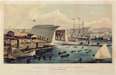 Plakat, der annoncerer Continental Works, Greenpoint Brooklyn, udgivet af Endicott & Co. af American School