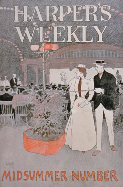 Plakatannoncering Harpers Weekly, midsommernummer af American School