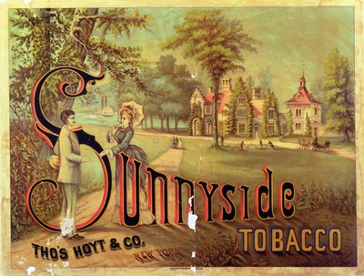 Plakat, der reklamerer for Sunnyside Tobacco af American School