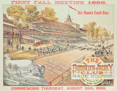 Plakat, der reklamerer for Brooklyn Jockey Club Race Course, 1886 af American School