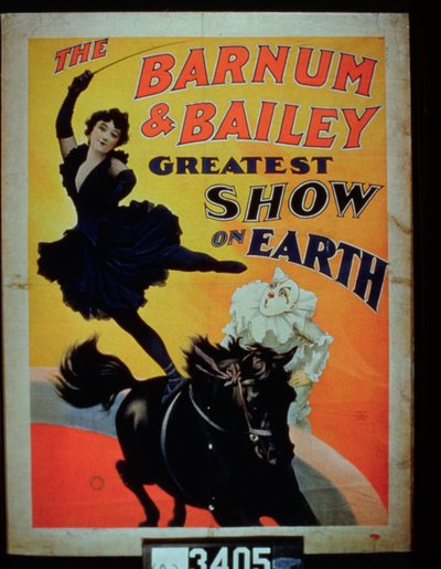 Plakat, der reklamerer for Barnum og Baileys største show på jorden af American School