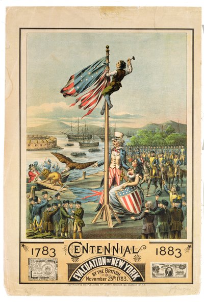 Plakat, der reklamerer for 100-året for evakueringen af New York af briterne den 25. november 1783, 1883 af American School