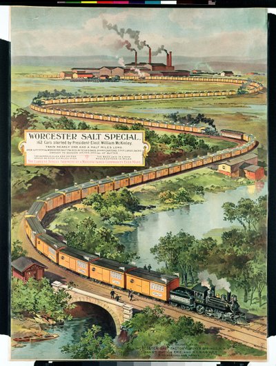 Plakat, der reklamerer for Worcester Salt Special, 162 biler startet af præsident-elect McKinley, 1897 af American School