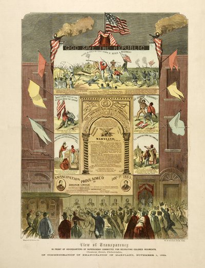 Plakat, der fejrer "Emancipation in Maryland, 1. november af American School