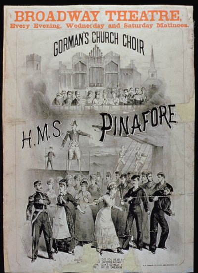 Plakat for HMS Pinafore, fremført af Gormans Church Choir på Broadway Theatre af American School