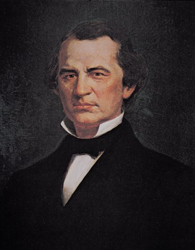Præsident Andrew Johnson (1808-75) (farve litho) af American School