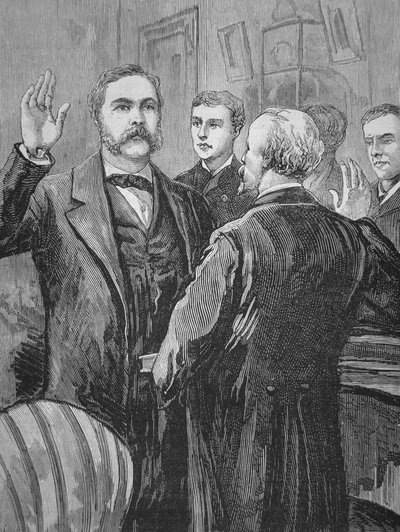 Præsident Chester A. Arthur aflagde embedsed efter James Garfields død den 20. september 1881 (litho) af American School