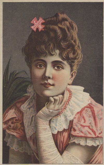Smuk pige, der reklamerer for Røde Kors-komfurer og -ovne (chromolitho) af American School