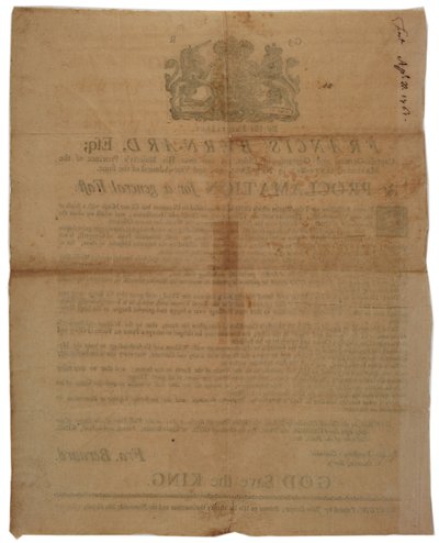 Proklamation i navnet på Francis Bernard, guvernør i Massachusetts Bay: annoncerer en fastedag under den franske og indiske krig, 8. april, 1761 af American School