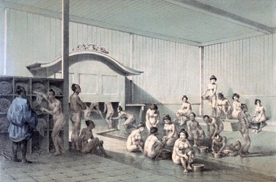Offentligt bad i Simoda, 1856 (farvet akvatint) af American School