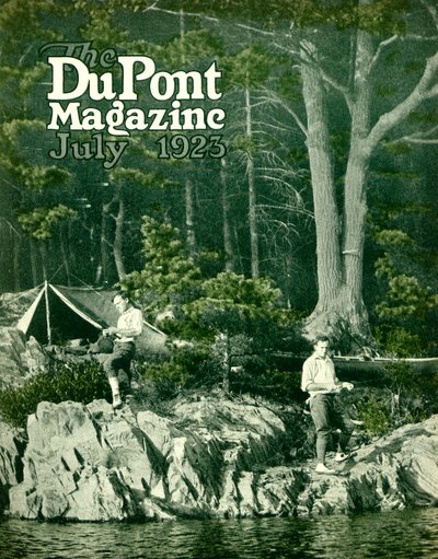 Pyralin tager på fiskeri, forside af DuPont Magazine, juli 1923 af American School