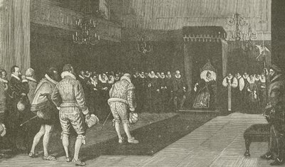 Dronning Elizabeth modtager de franske ambassadører efter St Bartholomew Massacre, fra maleriet af Wm F Yeames af American School