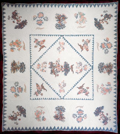 Dyne i Broderie Perse, ca. 1800 (påført, trykt bomuld på quiltbund) af American School