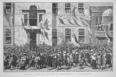 Læsning af uafhængighedserklæringen til borgerne i Philadelphia, 8. juli 1776 (litho) af American School