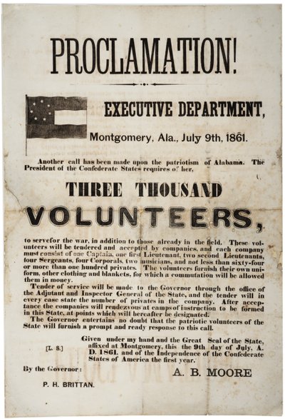 Rekruttering bredside anmoder om tre tusinde frivillige, 9. juli 1861 af American School