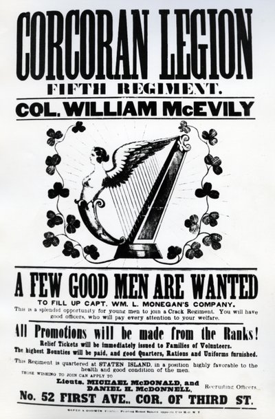 Rekrutteringsplakat for Corcoran Legion, 1862 (trykt papir) af American School