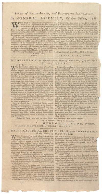 Resolutioner, der udskriver NYS forslag til ændringer af forfatningen, oktober 1788 af American School