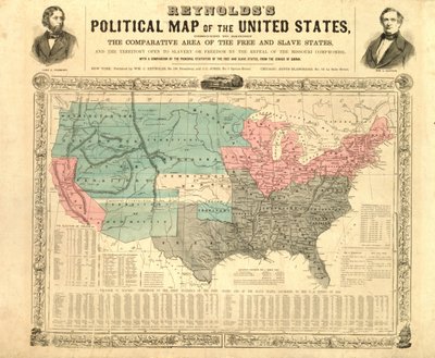 Reynoldss politiske kort over USA, ca. 1850 af American School
