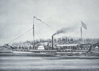 Robert Fultons dampbåd "Clermont", på Hudson River, New York af American School