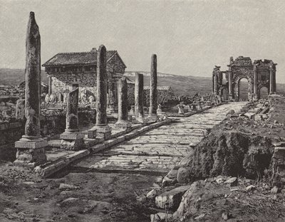 Ruinerne af den romersk-berberiske by Timgad (gamle Thamugas), Algeriet (gravering) af American School