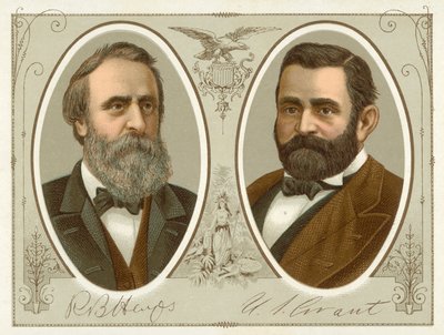 Rutherford B Hayes, Ulysses S Grant (chromolitho) af American School